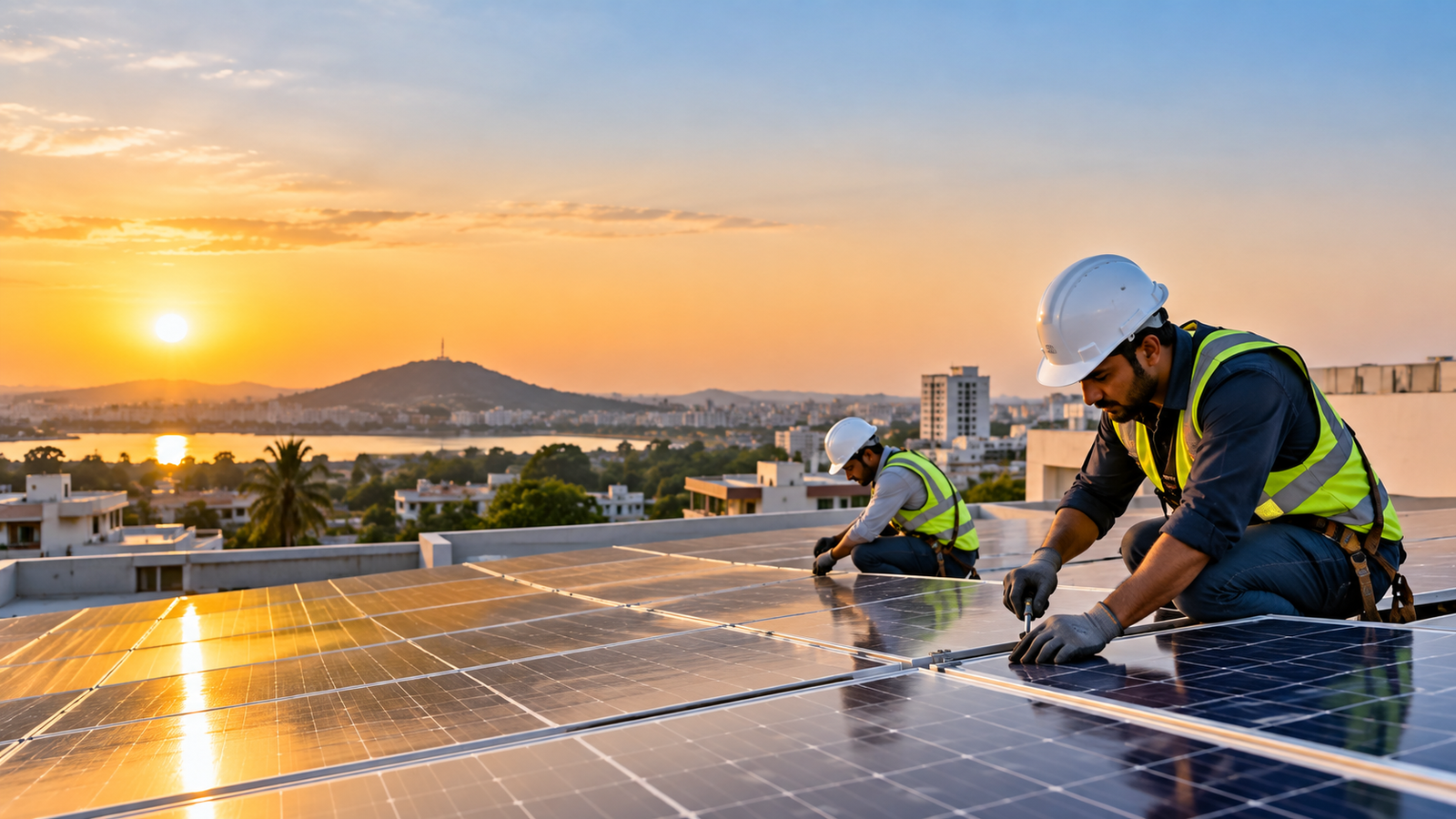 Solar installation team at work